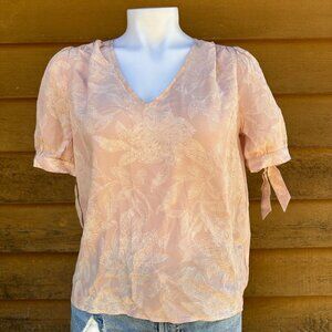 Madewell Light Pink Silk Coral V-Neck Floral Print Blouse Shirt Size S